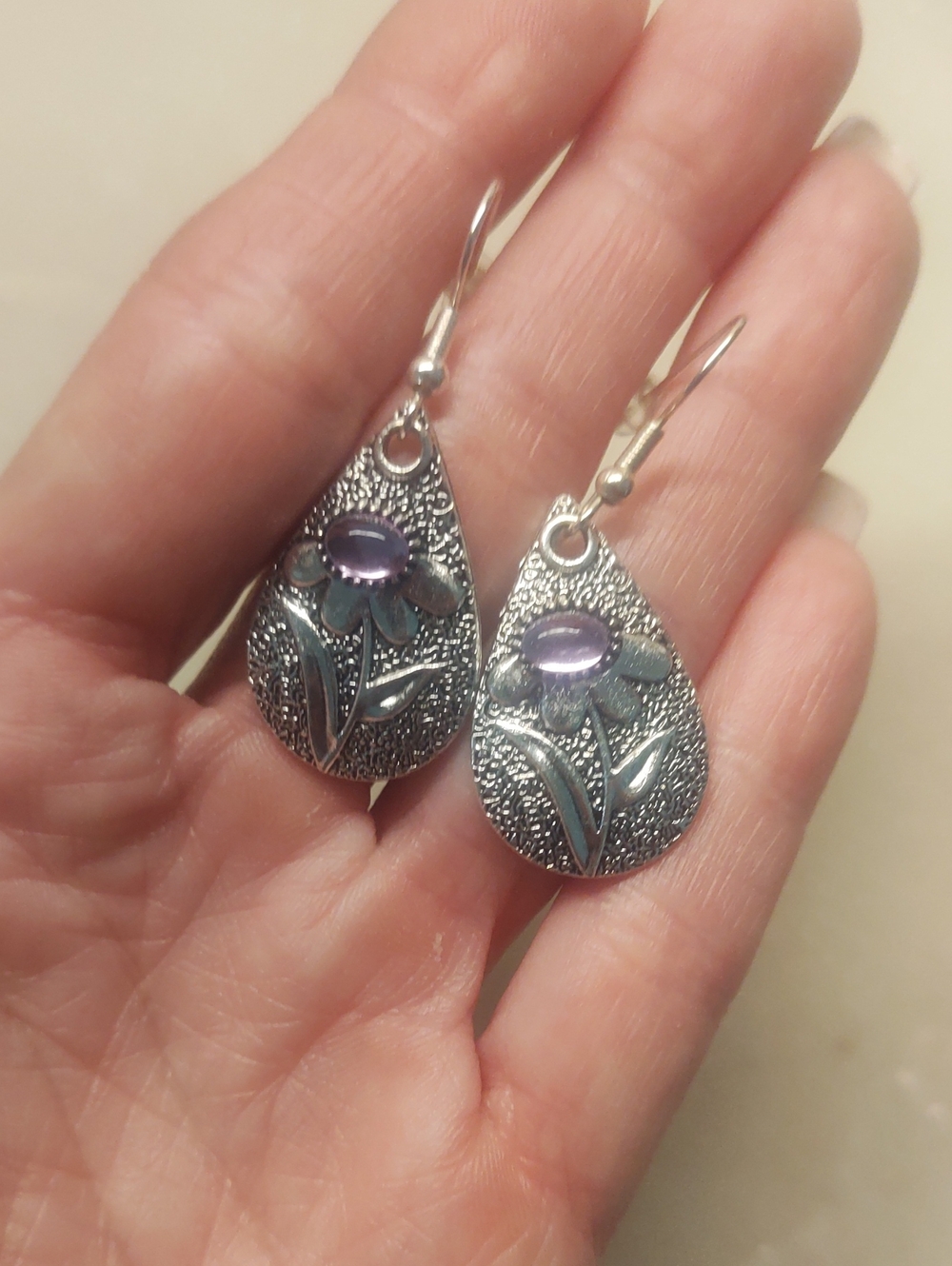 BOGO! NEW! 3D Purple Crystal Silver Dangle Artistic Flower Earrings By Monet - Picture 7 of 9